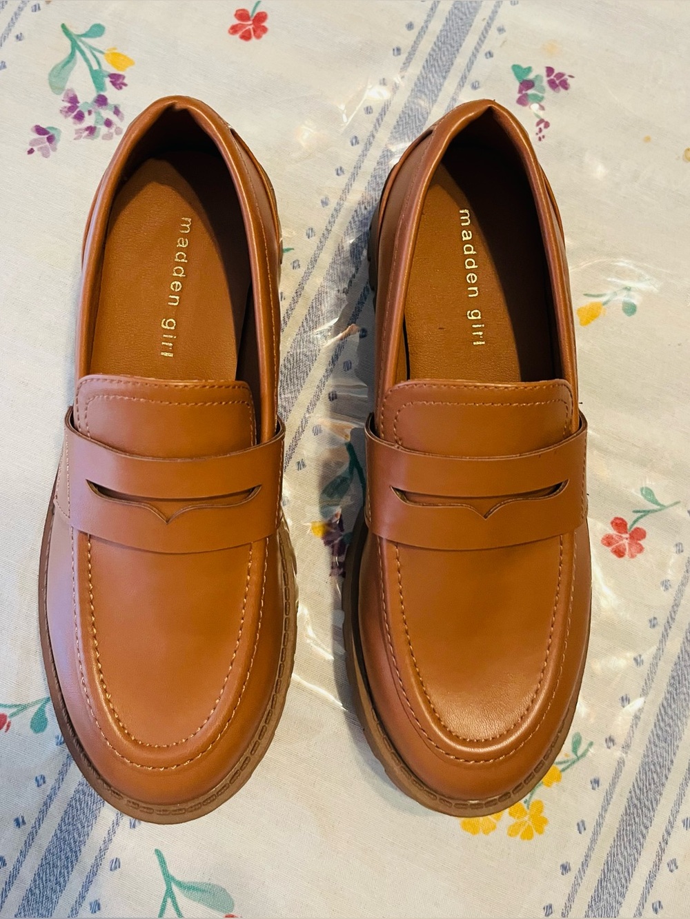 Madden Girl Tan Leather Penny Loafers